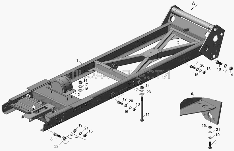 65115-8600012  Установка надрамника, ловителя-амортизатора (1/59823/21 Болт М16х1,5-6gх150) 